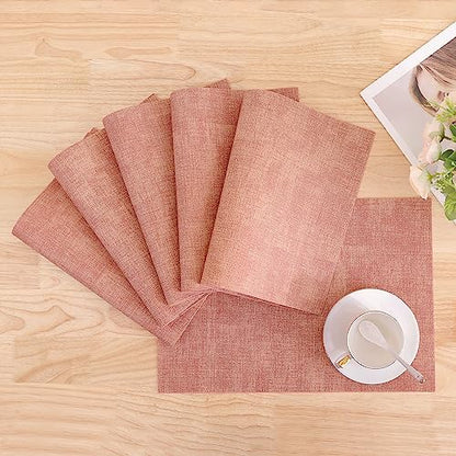 Homaxy PU Faux Leather Placemats for Dining Table, Set of 6, Pink - color: Pink