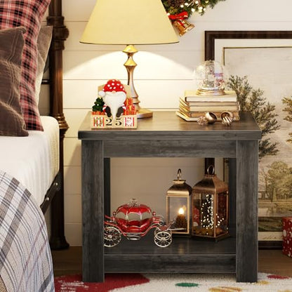 Homieasy 20" End Table with Storage Shelf, Farmhouse Bedside Table, Grey - color: Grey