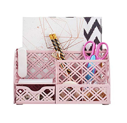 Exerz Mesh Metal Desk Organizer with 7 Compartments and Drawer Light Pink - color: F7 Light Pink