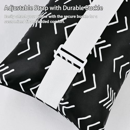Black Geometric Outdoor Chaise Lounge Head Pillow 11"x16" Set of 2 | Waterproof Lumbar Pillows with Insert Adjustable Elastic Strap, Neck Attachment for Recliner Patio Beach Pool - color: Black Geometric