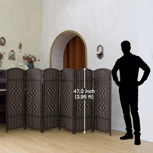 Compact 6 Panel Short Room Divider, 47.2 Inch Tall Double-Sided Rattan Folding Privacy Screen for Home & Office,Dark Brown - color: Dark Brown, size: 6 Panel
