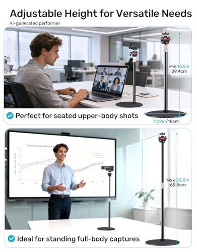 25-in Webcam Stand, Height Raise, 360° Rotatable Ballhead with Phone Holder | 1/4 Thread, Fits Logitech C922/C930e/C920/C615/C960/BRIO 4K/NexiGo N60/Phone, Stable Support for Live Streaming, Video Call - size: 39 cm – 66 cm in height