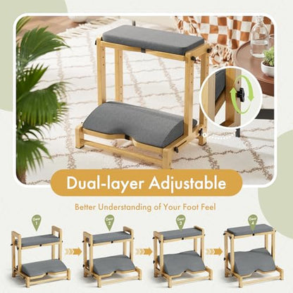 Double Step Foot Rest Under Desk, Adjustable Wooden Desk Foot Rest with 4 Heights, Ergonomic Foot Stool with Cushion for Office, Gaming & Study (Natural Color) - color: Natural Color