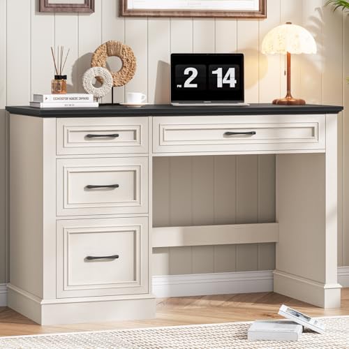 Halitaa Farmhouse 47" Executive Desk with 3 Drawers, Black | Workstation Computer Desk with Adjustable File Drawer for Home Office, Study.