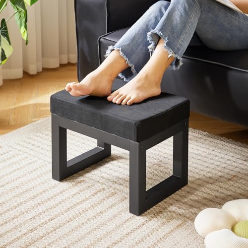 IBUYKE Small Footstool Ottoman, Linen Fabric Footrest, Black WBD001B - color: Black