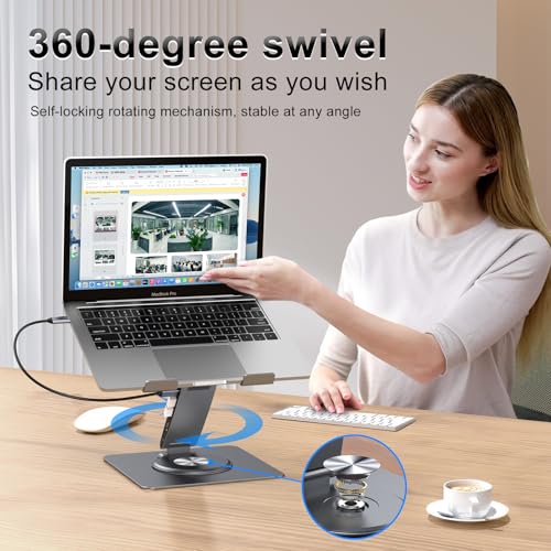 Laptop Docking Station for MacBook Pro/Air/Dell/HP/Surface HC 11-in-1 USB C Hub 360°Rotatable Laptop Stand with USB Hub 4K HDMI USB 3.0 PD100W 3.5mm Audio Jack RJ 45 TF/SD Reader Universal Laptop Dock - color: For Laptop 7-15.6 inches 11-in-1 Pro Max