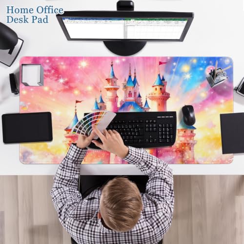 Desk Pad Castle XXL Large Gaming Mouse Pad Fairy Girly Desk Mat 31.5×15.7" - color: Fairytale Castle, size: 31.5L x 15.7W inches