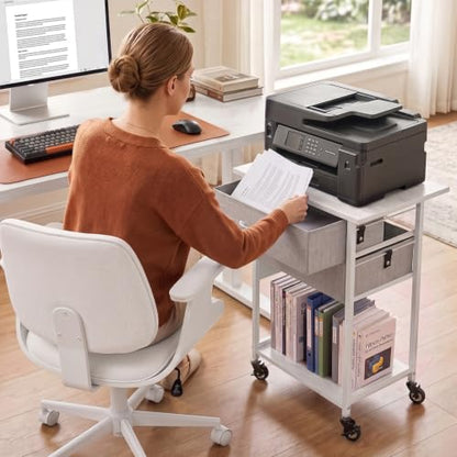 Faesun Printer Stand with Storage,3-Tier Rolling Printer Table with Drawers - color: White