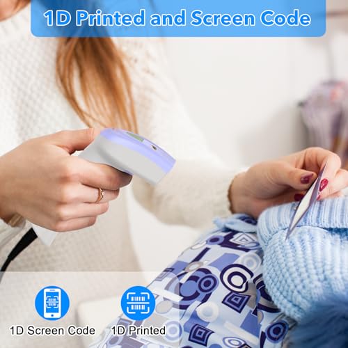 USB 1D Barcode Scanner, Handheld Wired CCD Laser Barcode Reader Scanner Supports Screen Scan UPC Bar Code Scanner for Warehouse, Library, Supermarket, POS - color: 1D Laser Blue white