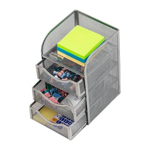 Mind Reader Desktop Accessory Storage, Paper Binder Clip Basket, Workspace, Office, Metal Mesh, 4.75"L x 5"W x 8"H, Silver - color: Silver