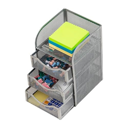 Mind Reader Desktop Accessory Storage, Paper Binder Clip Basket, Workspace, Office, Metal Mesh, 4.75"L x 5"W x 8"H, Silver - color: Silver