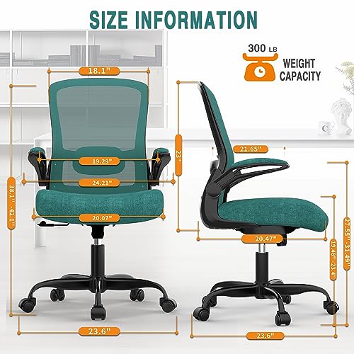 Ergonomic Office Chair w/Adjustable Lumbar, Flip Armrest, 135° Recline - color: Green