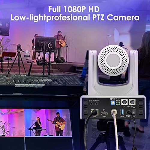 PTZ Camera 20x Optical Zoom with AI Tracking/Anti-Jerky Mechanical Gear Transmission, HDMI 3G-SDI USB3.0 LAN PoE Live Streaming Camera for Church Worship, Live Streaming, Conferences vMix OBS - size: 20X-SDI-White