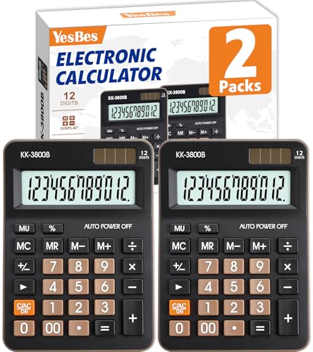 2 Pack Calculator, 12 Digit Desk Calculator with Large LCD Display & Big Buttons, Dual Power Solar & Battery, Standard Basic 4 Function Calculator - color: 2 Pack