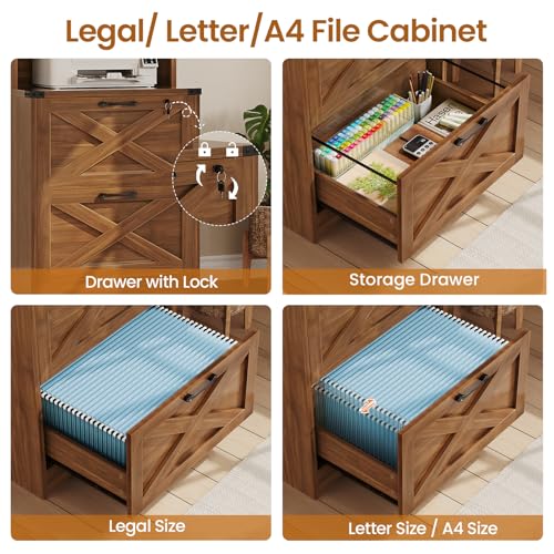 SEDETA 2 Drawer File Cabinet with Lock fits Legal/Letter/A4 Size - color: Brown, size: 2 Drawers