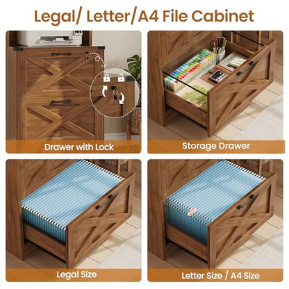 SEDETA 2 Drawer File Cabinet with Lock fits Legal/Letter/A4 Size - color: Brown, size: 2 Drawers