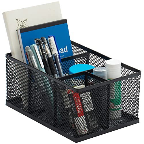 MyGift Black Metal Mesh Desk Organizer Pen Holder Pencil Holder Office Supplies Caddy with 4 Compartments
