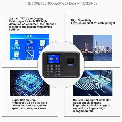 LiebeWH Biometric Fingerprint Time Clock Attendance Machine System with Voice Reminder Multilingual LCD Screen for Employee Small Business(US Plug 100‑240V)