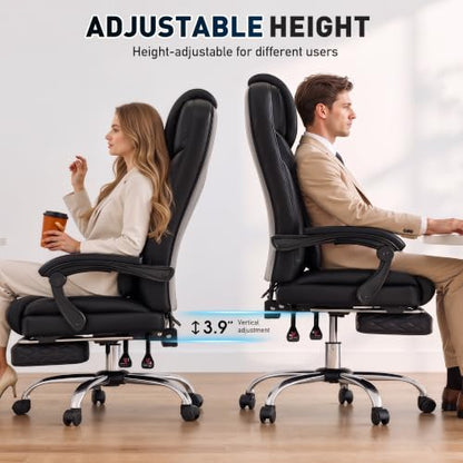 DurayLoly Big and Tall Office Chair, Retractable Footrest, 145° Recline - color: Black