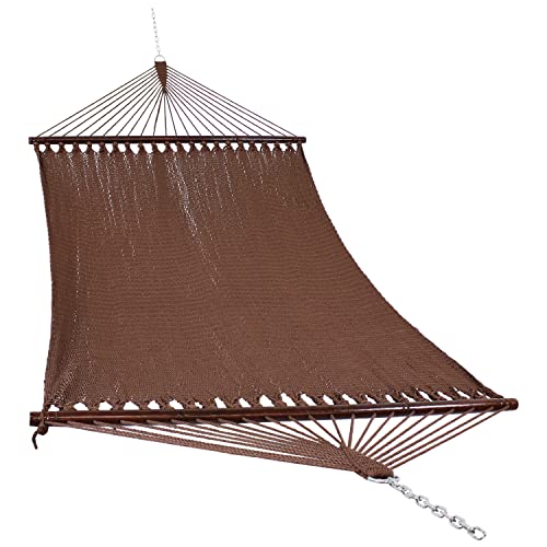 Sunnydaze Heavy Duty Double Rope Hammock for Outside, 600 lb Capacity | Mocha, 75" x 55" Bed, Soft-Spun Polyester, Wood Spreader Bars, 2-Person Outdoor Hammock for Backyard, Camping, or Patio - color: Mocha
