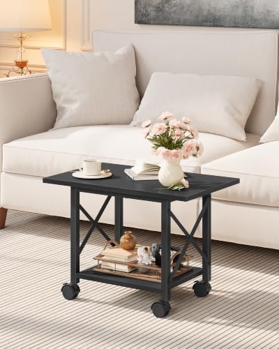 Printer Stand, 23.6" Under Desk Printer Table with Locking Wheels and Adjustable Feet, 2-Tier Heavy Duty Printer Cart with Shelf, Large Storage Rack for Home Office, Living Room, Black TPS01BB - color: Black