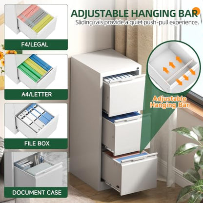 3 Drawer File Cabinet with Lock, Filing Cabinets for Home Office - color: White, size: 3 Drawer - Vertical