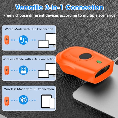 Symcode Bluetooth 2D Barcode Scanner Mini QR Portable Barcode Scanner 3-in-1 Bluetooth & 2.4G Wireless & USB Wired Barcode Scanner with Android,iOS,Computers,Windows, 2D QR Orange - color: 2D QR Orange