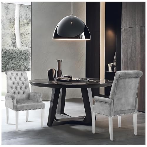 Velvet Dining Chairs with Arms, Upholstered Dining Room Chairs, Grey | Upholstered, High Back, Tufted, Luxurious, Stainless Steel Leg, for Kitchen & Dining Room - color: Grey, size: 1 PCS
