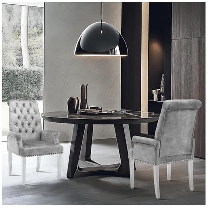 Velvet Dining Chairs with Arms, Upholstered Dining Room Chairs, Grey | Upholstered, High Back, Tufted, Luxurious, Stainless Steel Leg, for Kitchen & Dining Room - color: Grey, size: 1 PCS