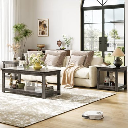 Homieasy 20" End Table with Storage Shelf, Farmhouse Bedside Table, Grey - color: Grey