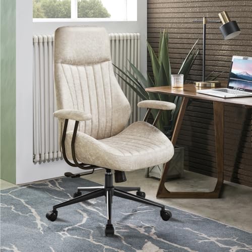 ovios Ergonomic Office Chair, High-Back Faux Suede Computer Executive Chair - color: Beige, size: High Back, Regular Cushion