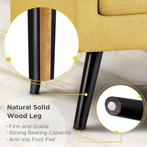 Yaheetech Mid Century Accent Chairs Set of 2 Living Room Chairs Yellow | Linen-Like Upholstered Sillones Para Sala, Modern Reading Nook Chairs, Button Tufted Back, Rubberwood Legs, Bedroom Office - color: Yellow, size: set of 2
