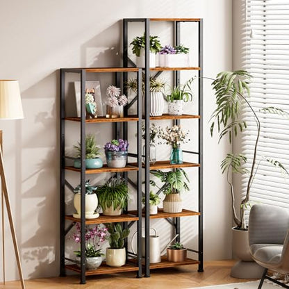 Furologee 6 Tier Tall Bookshelf, Industrial Narrow Bookcase, Display Standing Shelf Units, Metal and Wood Storage Rack Organizer for Living Room, Home Office, Entryway, Kitchen, Rustic Brown | 59.6'' Tall Industrial Display Shelf, Freestanding Units for B