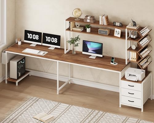 63" L Shaped Desk with Bookshelf, Drawers and Hutch for Home Office - color: Brown and White, size: 63" L Shaped Desk