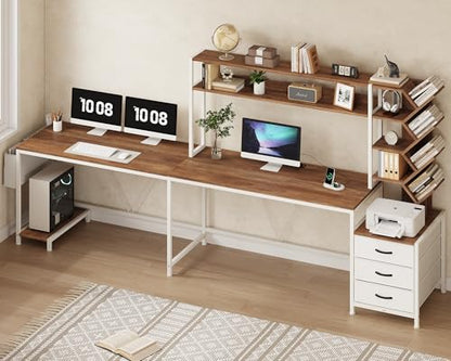 63" L Shaped Desk with Bookshelf, Drawers and Hutch for Home Office - color: Brown and White, size: 63" L Shaped Desk