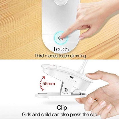 Clip on Reading Lamp, Battery Powered with 3 Brightness Levels, USB Rechargeable