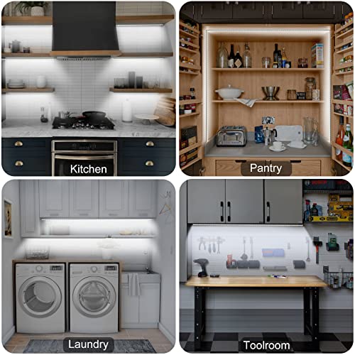Motion Sensor Under Cabinet Lights Plug-in LED Strip Lights Indoor Cold White 6000K Super Bright 2000lm with 12V Adapter, Dimmer and Timer for Kitchen Cabinet, Shelf, Wardrobe, Stairway… - size: 16.4FT 1 PACK
