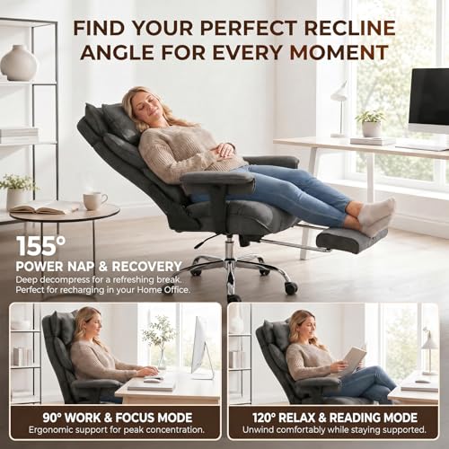 mokodo Big and Tall Office Chair 400lbs, Breathable Fabric Executive Desk Chair with Pocket Spring Cushion, 155° Reclining Computer Chair with Integrated Headrest & Lumbar Pillow (Dark Grey) - color: Dark Grey
