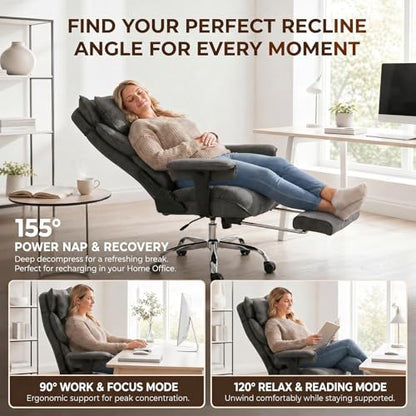 mokodo Big and Tall Office Chair 400lbs, Breathable Fabric Executive Desk Chair with Pocket Spring Cushion, 155° Reclining Computer Chair with Integrated Headrest & Lumbar Pillow (Dark Grey) - color: Dark Grey