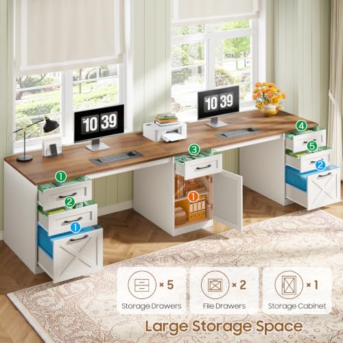 Vabches Executive Computer Desk 110" Two Person Desk with 5 Storage Drawers - color: Unique White