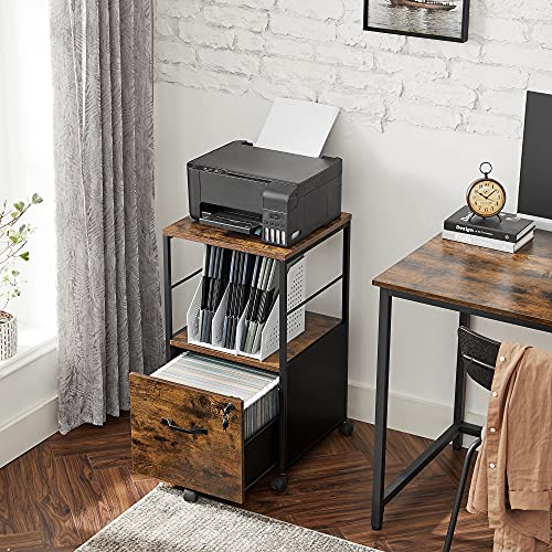 VASAGLE File Cabinet with Wheels, for A4, Letter Sized Documents - color: Rustic Brown + Black, size: with Lock