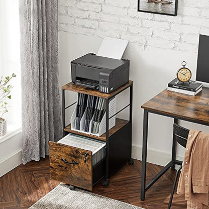 VASAGLE File Cabinet with Wheels, for A4, Letter Sized Documents - color: Rustic Brown + Black, size: with Lock