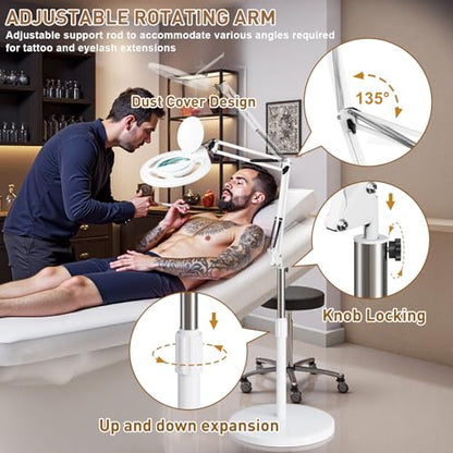 Facial 10X Magnifying Lamp for Esthetician, 2500 Lumens, Stepless Dimmable, Adjustable Swing Arm, LED Lighted Standing Mag Floor Lamp for Eyelash Extensions, Tattoo, Crafts, Nail Art, Pedicure - color: White