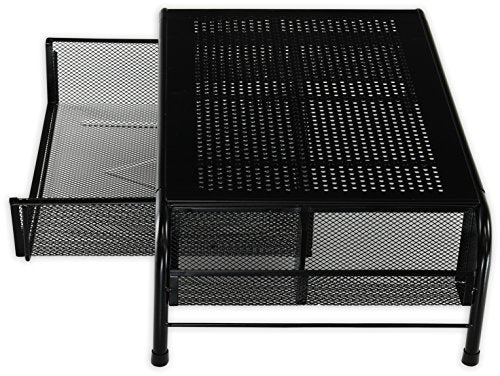 Simple Houseware Metal Desk Monitor Stand Riser w/ Drawer, 2-Pack, Black | Side Storage for Office Supplies