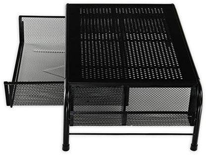 Simple Houseware Metal Desk Monitor Stand Riser w/ Drawer, 2-Pack, Black | Side Storage for Office Supplies