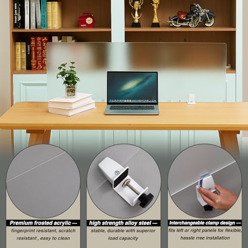 Tatuo 4 Pcs 47.2'' L x 15.8'' W Desk Privacy Panel Frosted Acrylic Office Desk Divider Partition with Adjustable Universal Base for Offices Schools Reception Area Call Centers