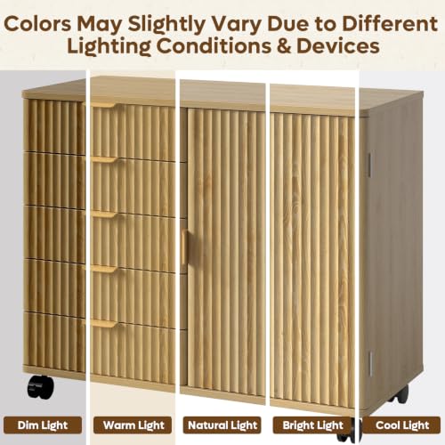 Bestier Office Storage Cabinet with 5 Drawer Adjustable Shelf, Oak - color: Oak