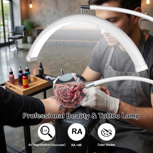 Half Moon Lash Light with 4X Magnifier for Eyelash Extensions - Professional LED Lamp for Eyetech,Tattoo Artists, Estheticians | Dimmable Cool/Warm Lighting & Brightness | Shadow-Free Design (Remote) - color: White