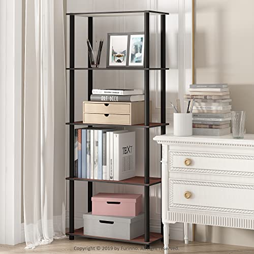 Furinno Turn-N-Tube Toolless Assembly 5-Tier Storage Shelves, Brown Book Shelf, Open Storage Bookshelf, for Organization and Storage, Living Room, Home Office, Bedroom, Cherry Oak - color: Cherry Oak/Black