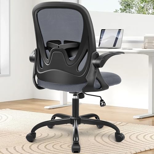 Office Chair Ergonomic Desk Chair with Flip up Armrests Swivel Breathable Desk Mesh Computer Chair with Adjustable Lumbar Support and Height for Conference Room (Dark Gray) - color: Dark Gray